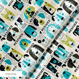 Rescued & Ready in Avocado — rescued & ready print, in avocado green and teal blocks with cream and black dogs, small scale