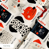 Good Dogs Club in Ruby — good dogs club print, in cream and black dogs with ruby red accents on a soft cream ground