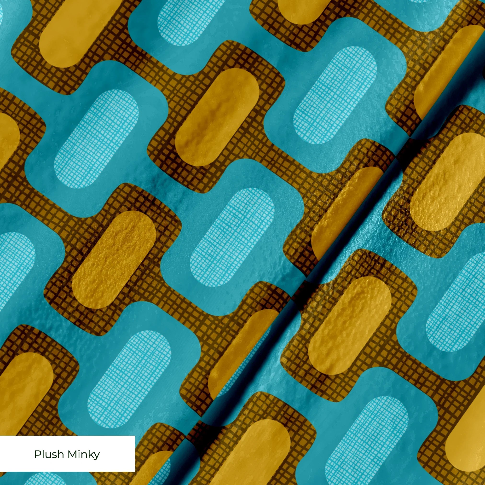 Mod Waves in Laguna Beach — mod waves print, in golden mustard pods on a bright lagoon teal ground