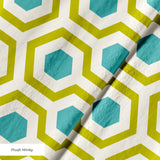 Hexacore in Chartreuse — hexacore print, in acid olive and chartreuse with turquoise hex centers on warm ivory