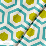 Hexacore in Teal — hexacore print, in turquoise and acid olive on warm ivory