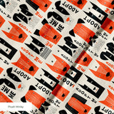 Adopt Me Mid Mod Dog in Persimmon — adopt me mid mod dog print, in persimmon orange, black and cream on a warm bone ground, small scale