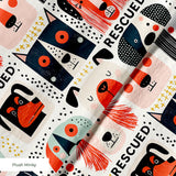 Rescued & Ready in Persimmon — rescued & ready print, in persimmon orange and red blocks with cream and black dogs