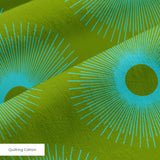 Retro Sunburst in Green and Teal — retro sunburst print, in deep forest green shading into bright teal