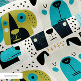 Rescued & Ready in Avocado — rescued & ready print, in avocado green and teal blocks with cream and black dogs