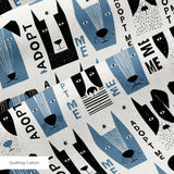 Adopt Me Mid Mod Dog in Slate — adopt me mid mod dog print, in slate blue, black and cream on a warm bone ground, small scale