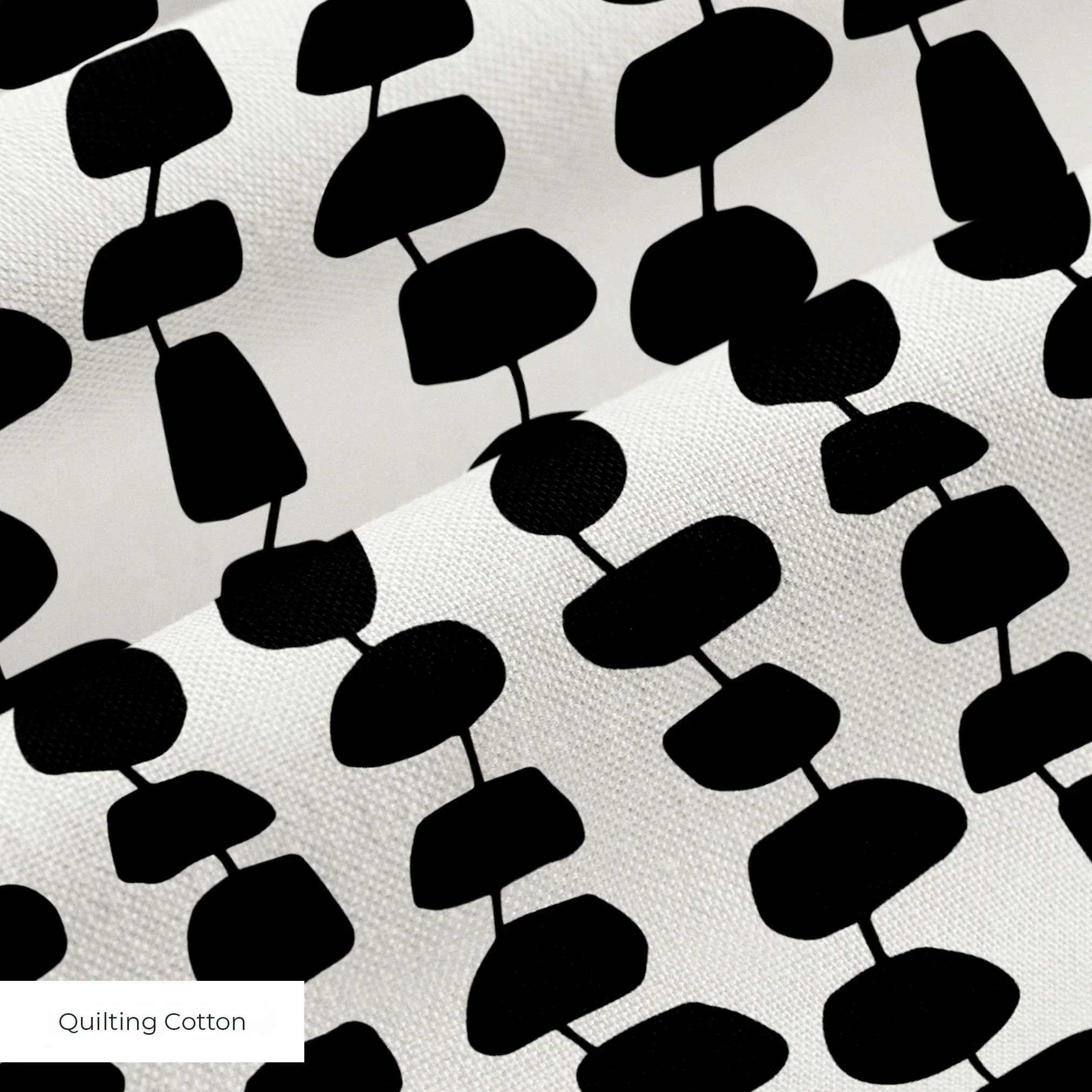 Atomic Stack in Ivory — atomic stack print, in black forms on a bright ivory ground, the reverse of the Ebony colorway