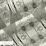 Symmetrical pattern with gray owl-like shapes and geometric elements in taupe and cream tones