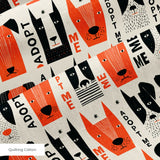 Adopt Me Mid Mod Dog in Persimmon — adopt me mid mod dog print, in persimmon orange, black and cream on a warm bone ground, small scale