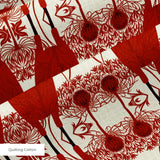 Owl Assembly in Ruby — owl assembly print, in cream and gold owls on a deep ruby red ground