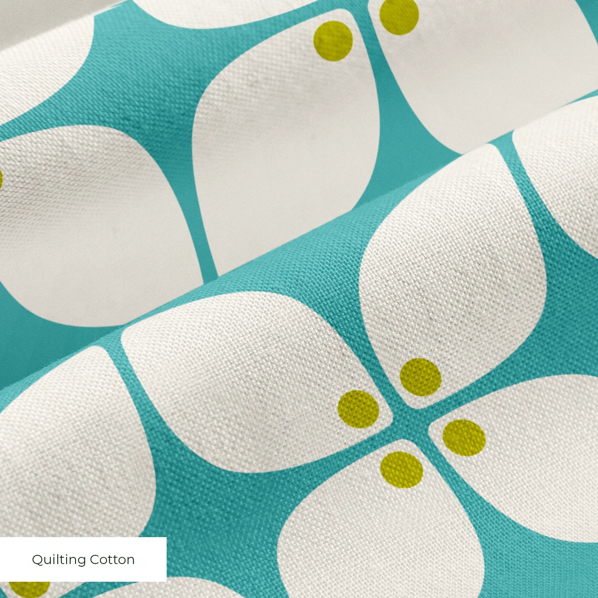 Square Mod in Teal — square mod print, in clear turquoise with a mustard center on warm ivory