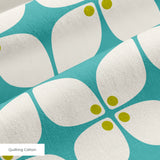 Square Mod in Teal — square mod print, in clear turquoise with a mustard center on warm ivory