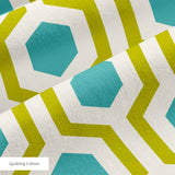 Hexacore in Chartreuse — hexacore print, in acid olive and chartreuse with turquoise hex centers on warm ivory