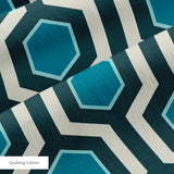 Hexacore in Pacific — hexacore print, in inky navy and petrol teal against pale stone