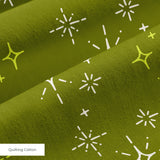 Retro Starburst in Avocado — retro starburst print, in cream and white stars on a deep avocado ground