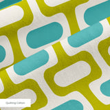 Mod Waves in Irvine — mod waves print, in olive and charcoal pods on a saturated mustard ground