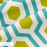 Hexacore in Teal — hexacore print, in turquoise and acid olive on warm ivory