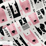 Adopt Me Mid Mod Dog in Petal — adopt me mid mod dog print, in blush pink, black and cream on a warm bone ground, small scale