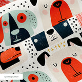 Rescued & Ready in Persimmon — rescued & ready print, in persimmon orange and red blocks with cream and black dogs
