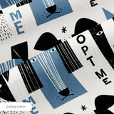 Adopt Me Mid Mod Dog in Slate — adopt me mid mod dog print, in slate blue, black and cream on a warm bone ground
