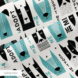 Adopt Me Mid Mod Dog in Teal — adopt me mid mod dog print, in turquoise teal, black and cream on a warm bone ground, small scale