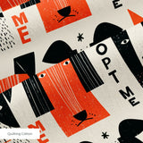 Adopt Me Mid Mod Dog in Persimmon — adopt me mid mod dog print, in persimmon orange, black and cream on a warm bone ground