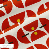 Geometric Martini Mod in Ruby — geometric martini mod print, in ruby red and rust with cream capsules and a golden center