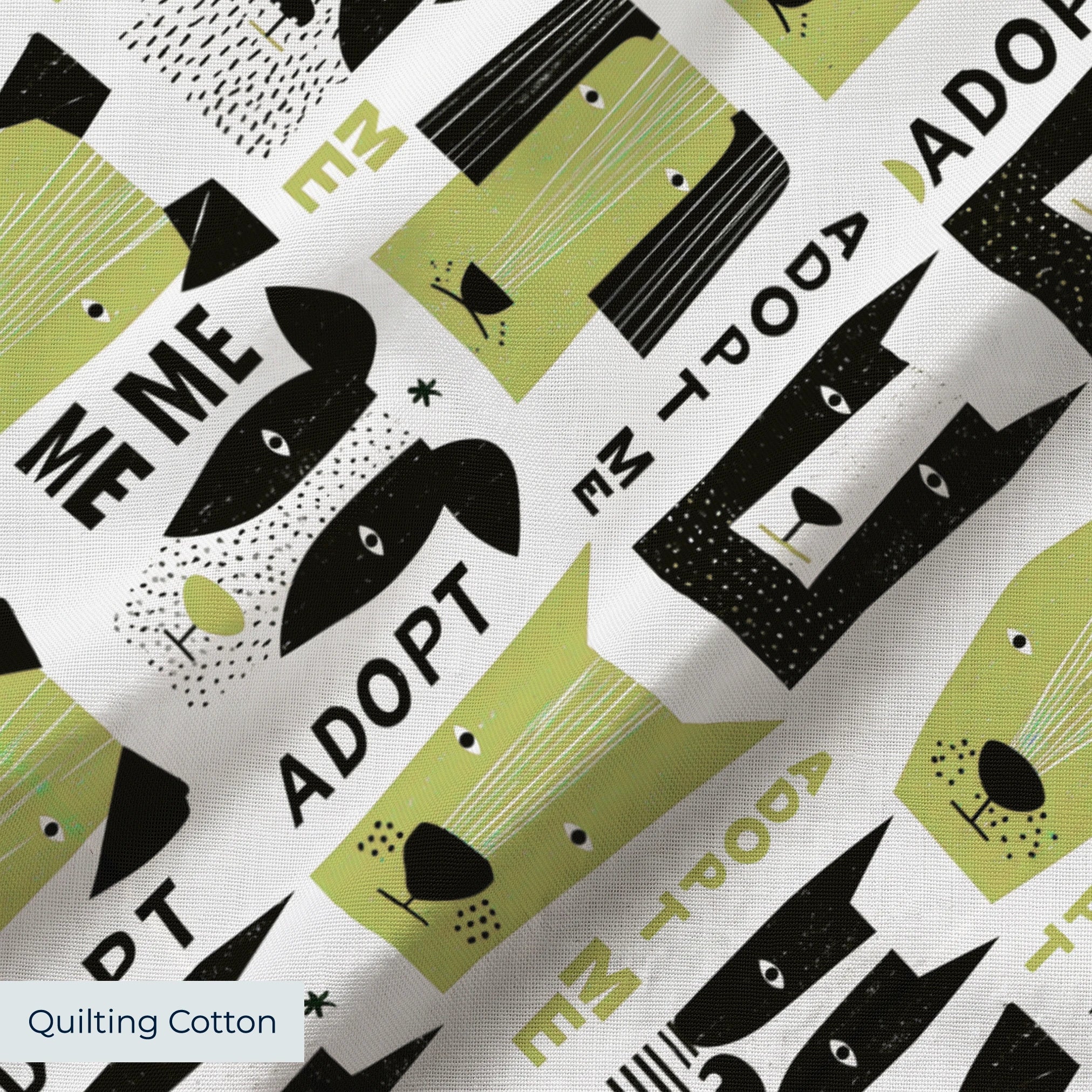 Adopt Me Mid Mod Dog in Avocado — adopt me mid mod dog print, in avocado green, black and cream on a warm bone ground, small scale