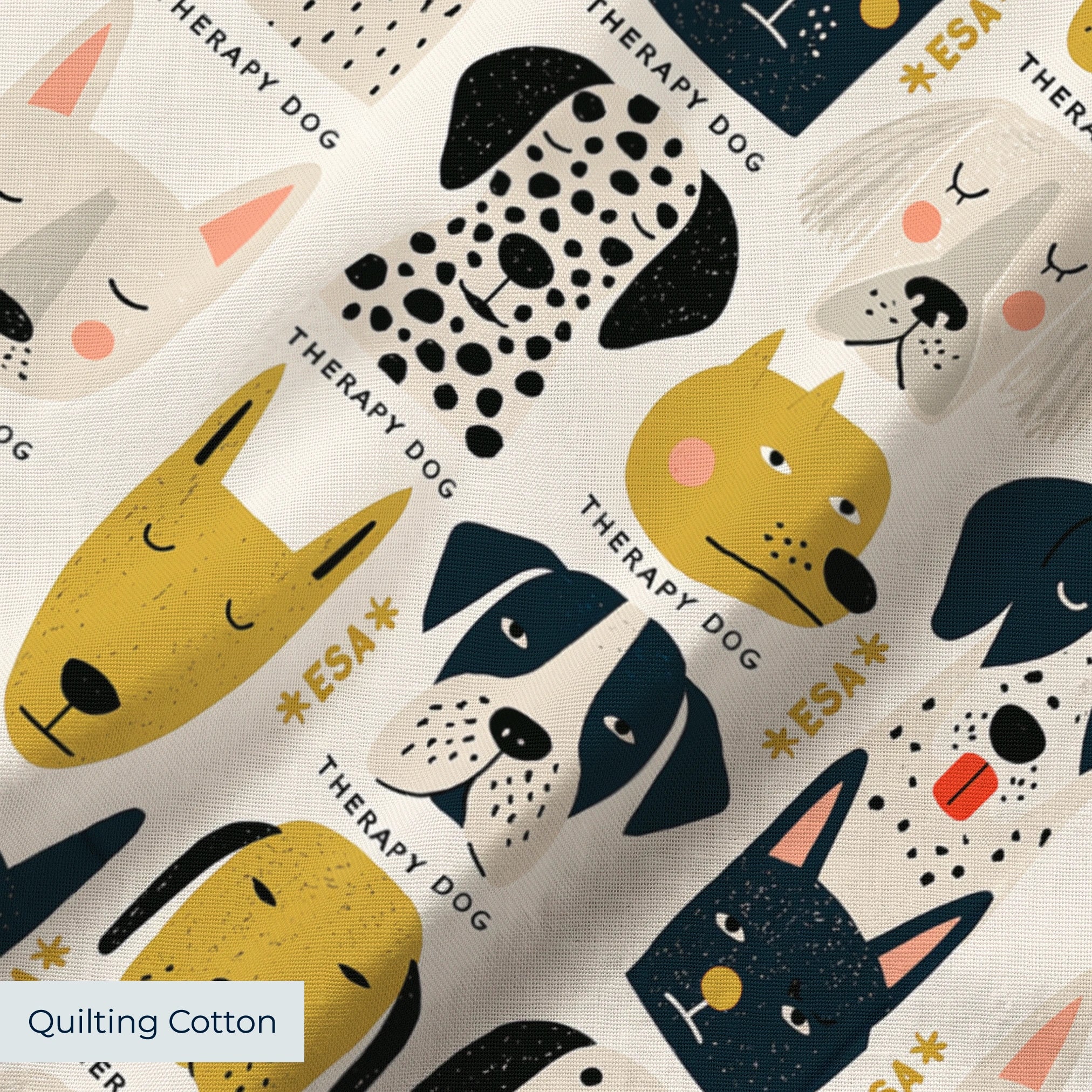 Good Dogs Club in Gold — good dogs club print, in cream and black dogs with golden mustard accents on a soft cream ground, small scale