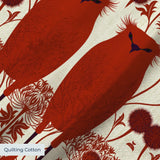Owl Assembly in Ruby — owl assembly print, in cream and gold owls on a deep ruby red ground