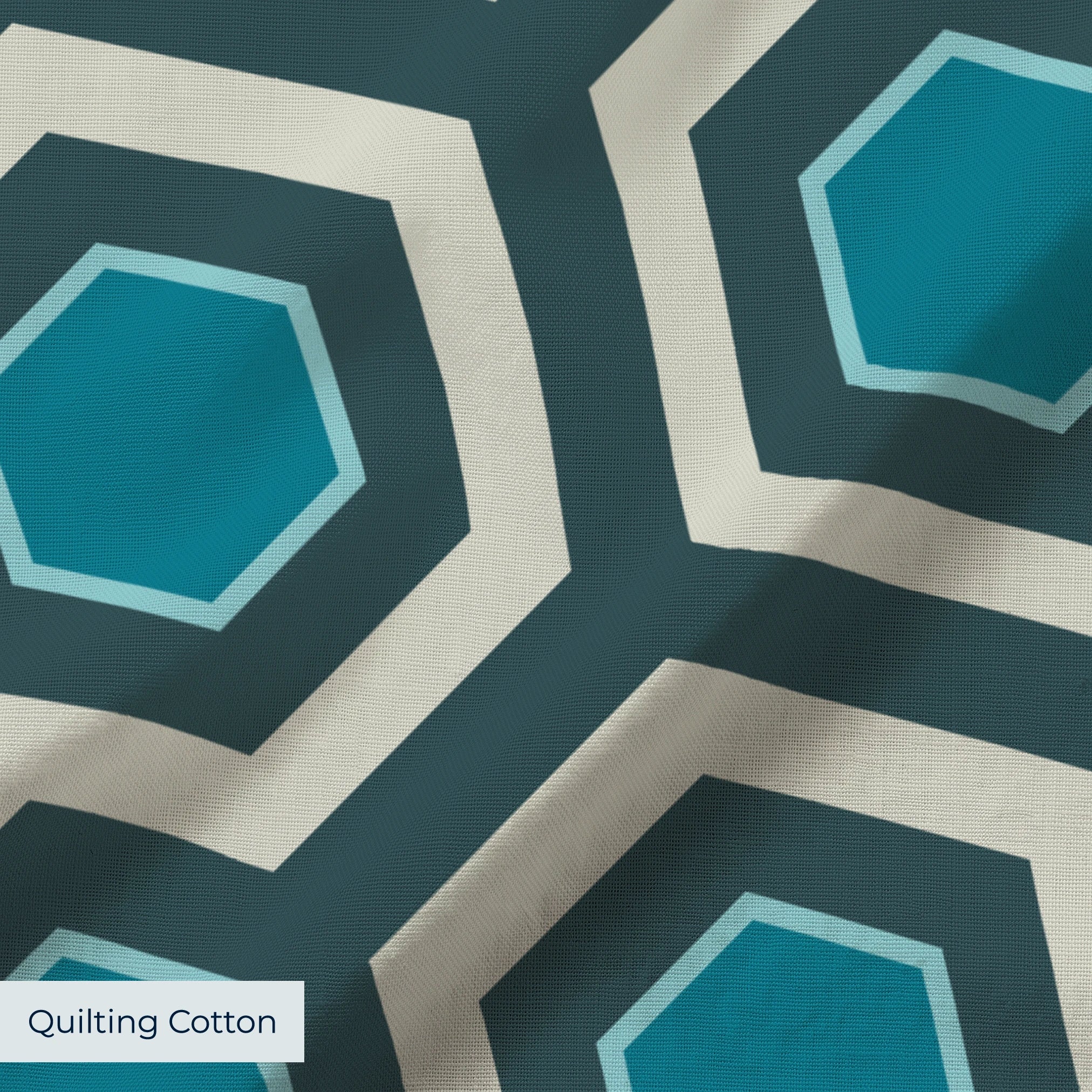 Hexacore in Pacific — hexacore print, in inky navy and petrol teal against pale stone