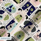 Rescued & Ready in Petal — rescued & ready print, in blush pink and slate blocks with cream and black dogs, small scale