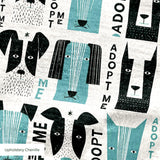 Adopt Me Mid Mod Dog in Teal — adopt me mid mod dog print, in turquoise teal, black and cream on a warm bone ground, small scale