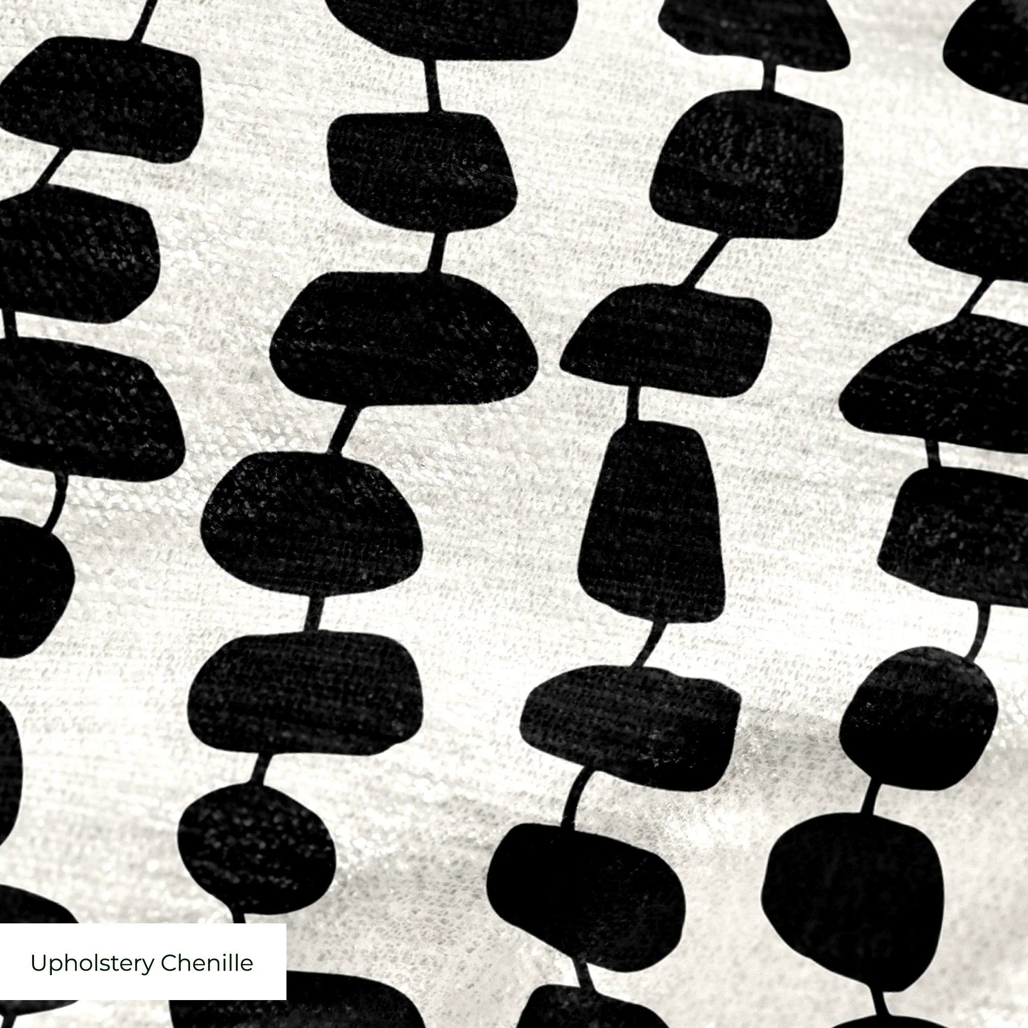 Atomic Stack in Ivory — atomic stack print, in black forms on a bright ivory ground, the reverse of the Ebony colorway