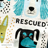 Rescued & Ready in Avocado — rescued & ready print, in avocado green and teal blocks with cream and black dogs