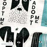 Adopt Me Mid Mod Dog in Teal — adopt me mid mod dog print, in turquoise teal, black and cream on a warm bone ground