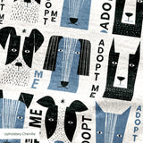 Adopt Me Mid Mod Dog in Slate — adopt me mid mod dog print, in slate blue, black and cream on a warm bone ground, small scale