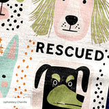 Rescued & Ready in Petal — rescued & ready print, in blush pink and slate blocks with cream and black dogs