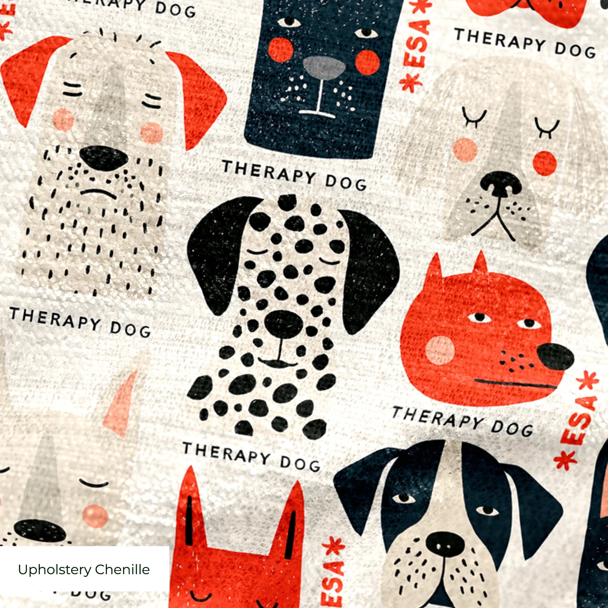 Good Dogs Club in Ruby — good dogs club print, in cream and black dogs with ruby red accents on a soft cream ground, small scale
