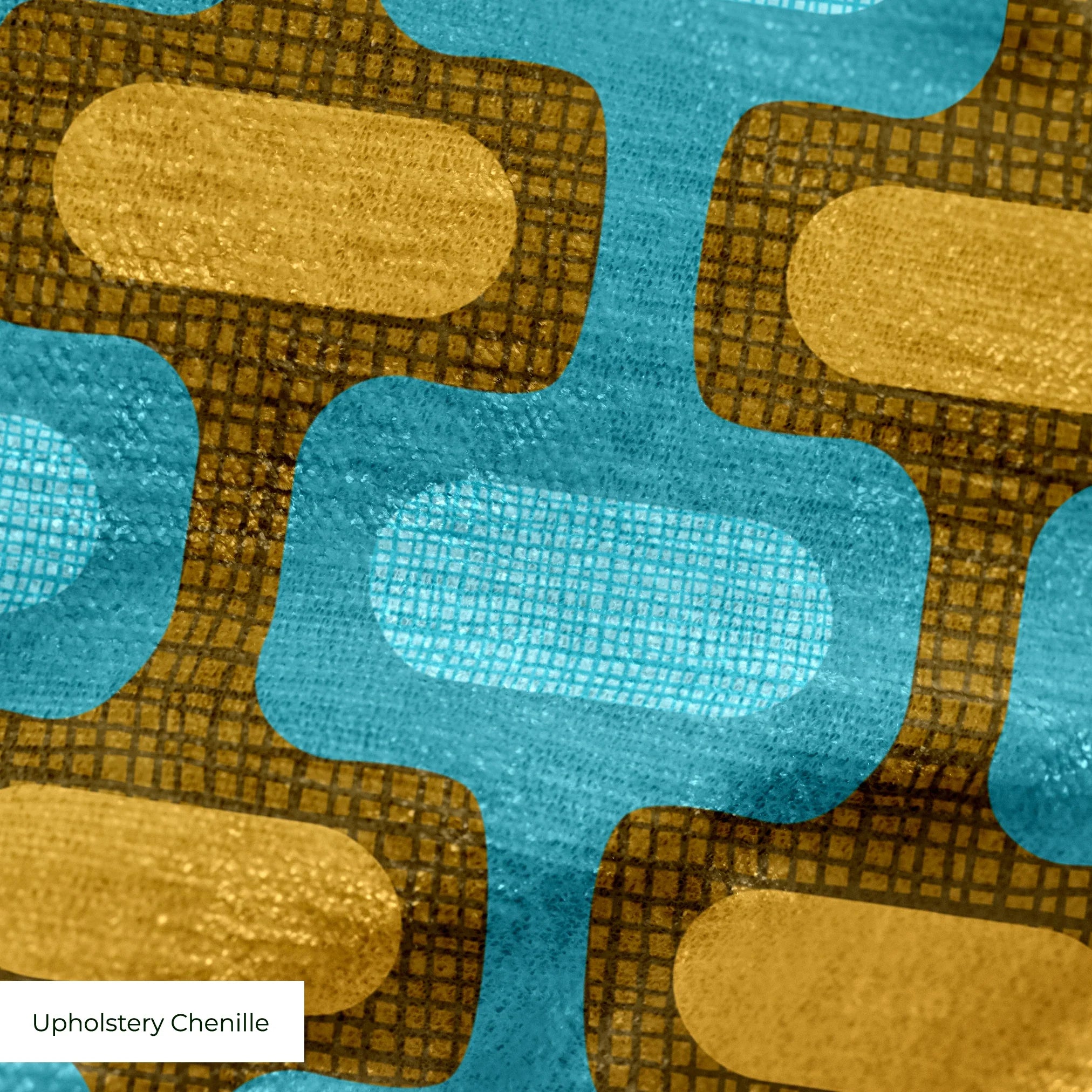 Mod Waves in Laguna Beach — mod waves print, in golden mustard pods on a bright lagoon teal ground