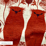 Owl Assembly in Ruby — owl assembly print, in cream and gold owls on a deep ruby red ground