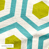 Hexacore in Teal — hexacore print, in turquoise and acid olive on warm ivory