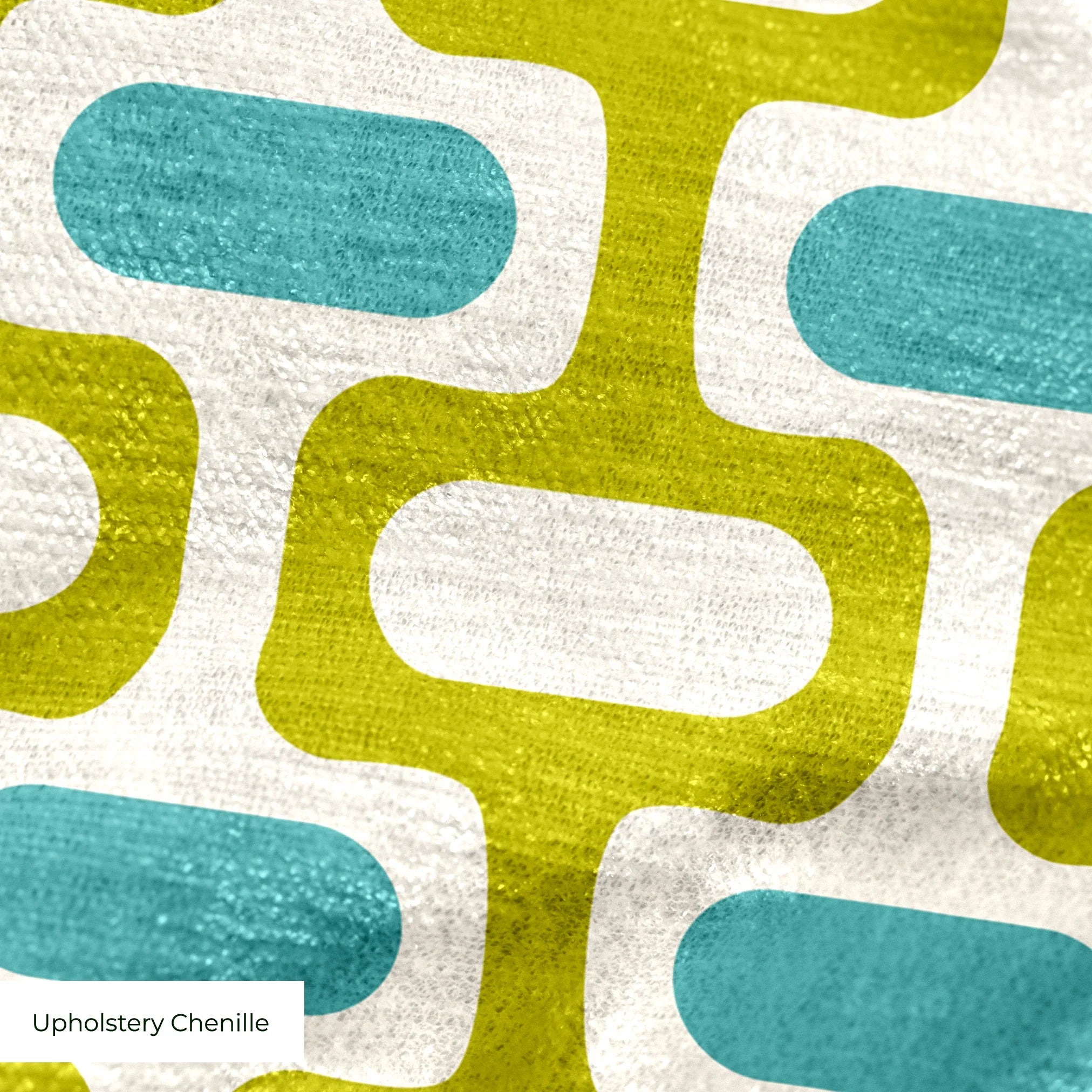 Mod Waves in Irvine — mod waves print, in olive and charcoal pods on a saturated mustard ground