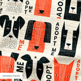 Adopt Me Mid Mod Dog in Persimmon — adopt me mid mod dog print, in persimmon orange, black and cream on a warm bone ground, small scale