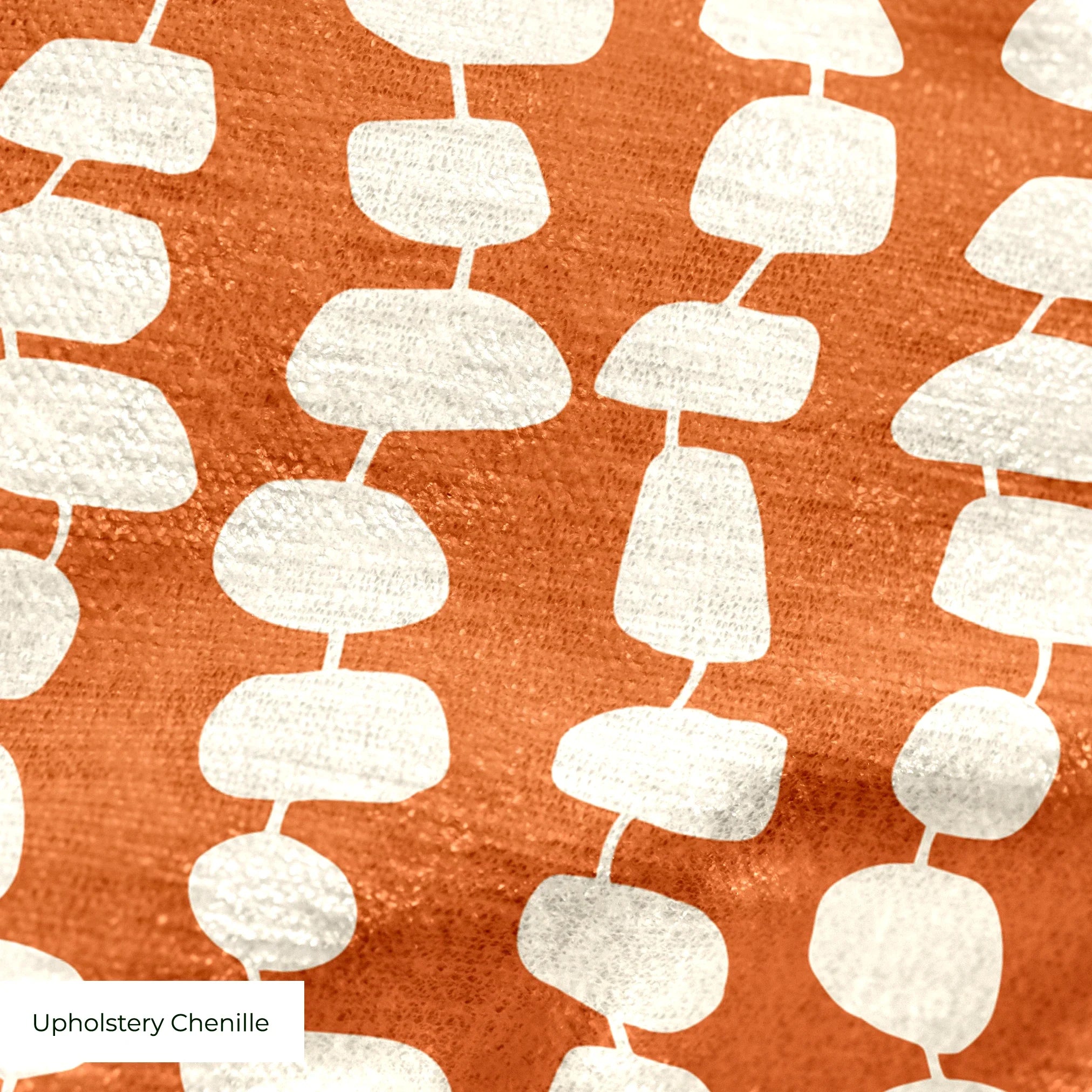 Atomic Stack in Persimmon — atomic stack print, in white forms on a warm persimmon orange ground