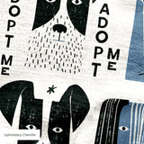Adopt Me Mid Mod Dog in Slate — adopt me mid mod dog print, in slate blue, black and cream on a warm bone ground