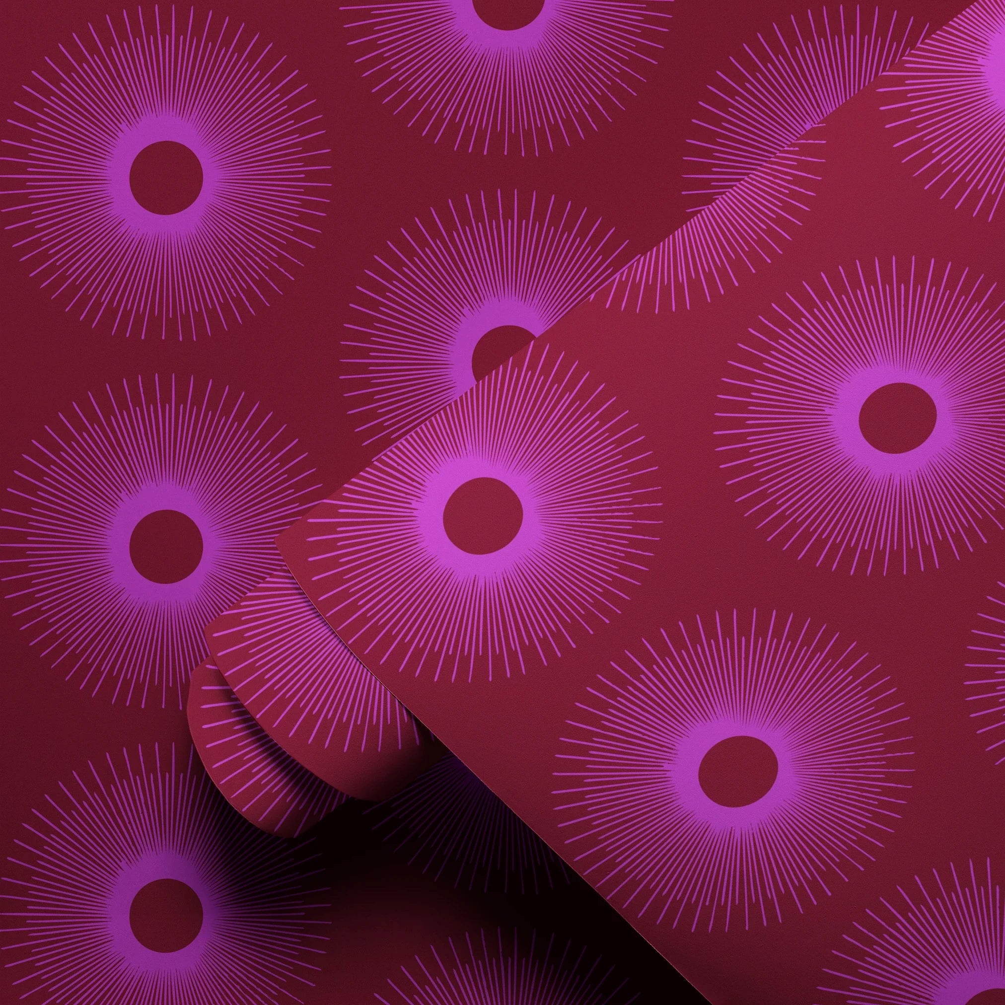Retro Sunburst, Plum Wallpaper
