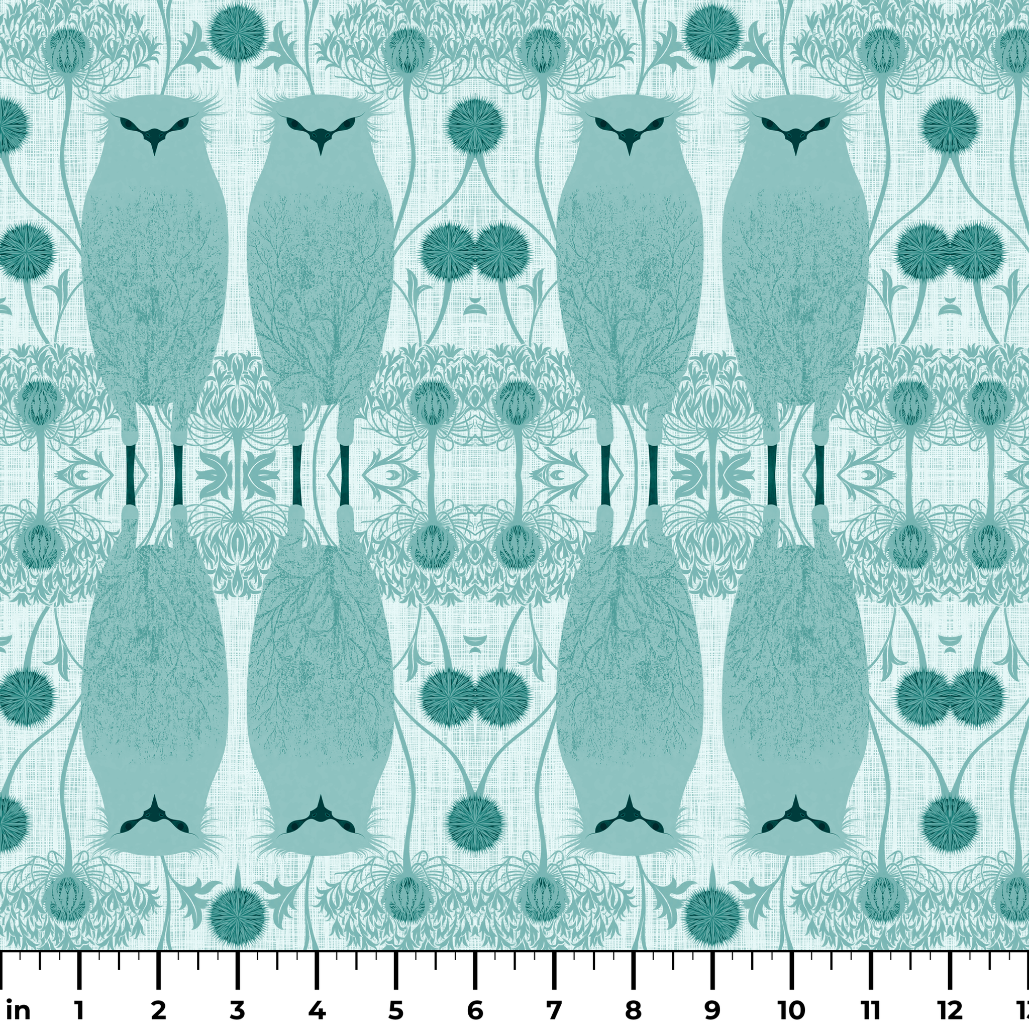 Art deco owls pattern in teal and cream with geometric floral elements