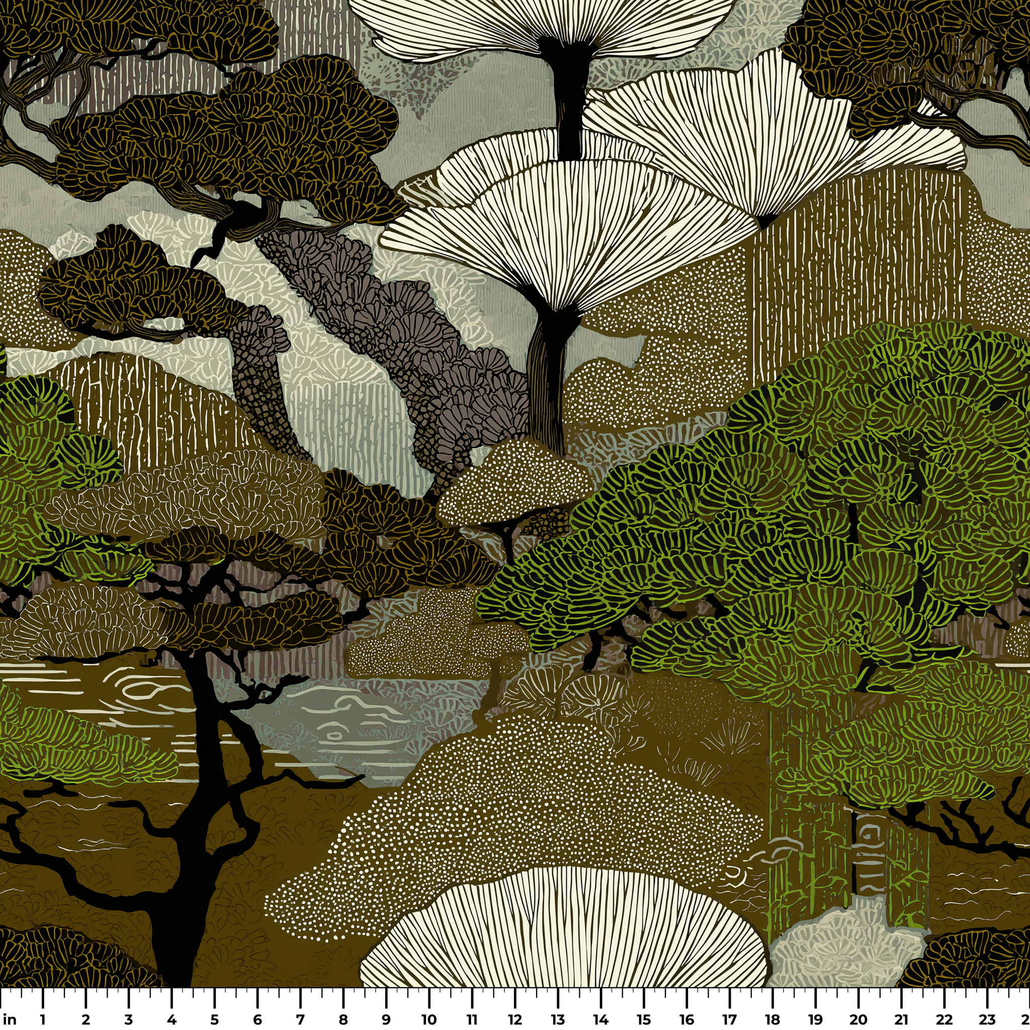 Twilight Gross in Olive — twilight gross print, in mossy olive and warm ochre under a pale sky