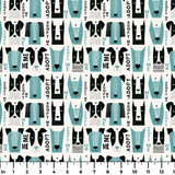 Adopt Me Mid Mod Dog in Teal — adopt me mid mod dog print, in turquoise teal, black and cream on a warm bone ground, small scale